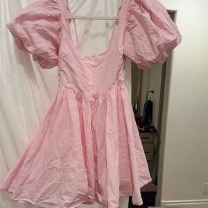 Pink Puff Sleeve Mini Dress